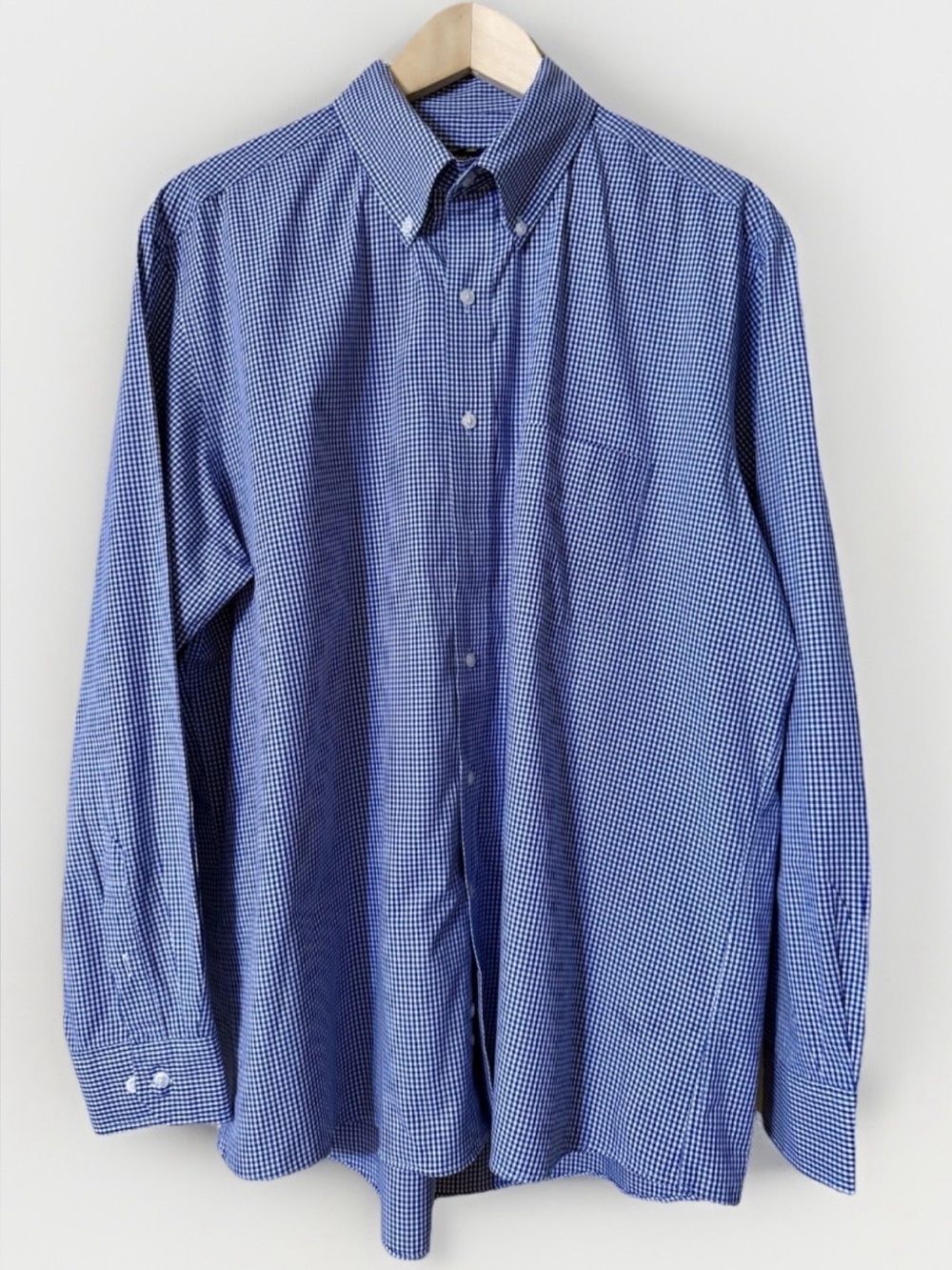 Club Room Regular Fit blue & white checked cotton button down dress shirt